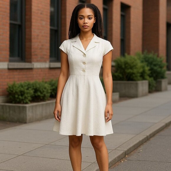 Calvin Klein Dresses & Skirts - Calvin Klein White Textured Button-Front Cap Sleeve A-Line Dress Sz 2